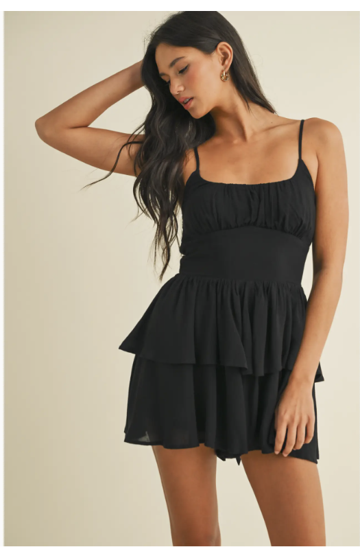 Black Flare Tiered Sleeveless Romper