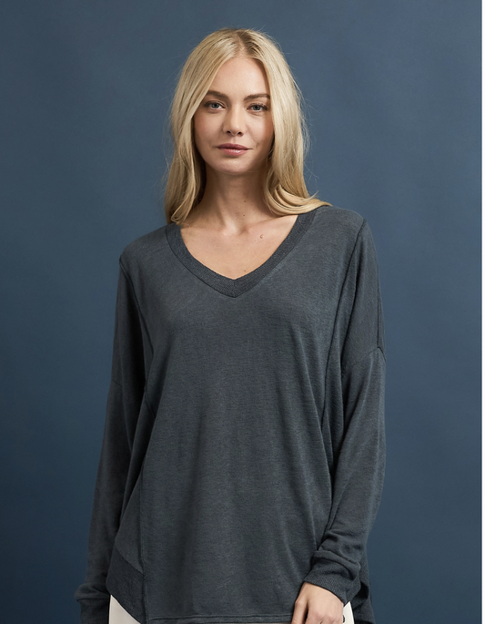 Black Hacci Slub Round Neck Drop Shoulder