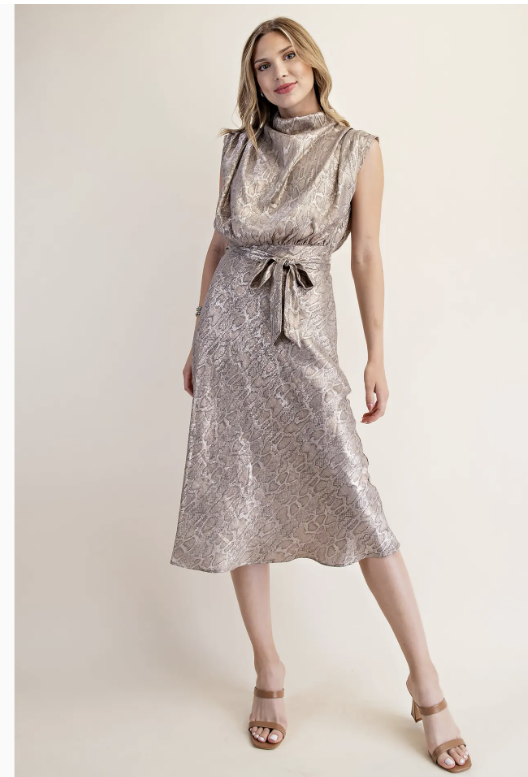 Mock Neck Sleeveless Midi Dress