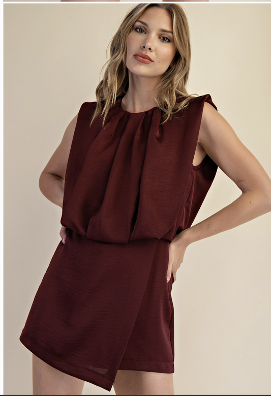 Burgundy N/S Round Neck Romper