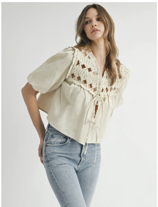 Western Boho Crochet Tie-Front Top