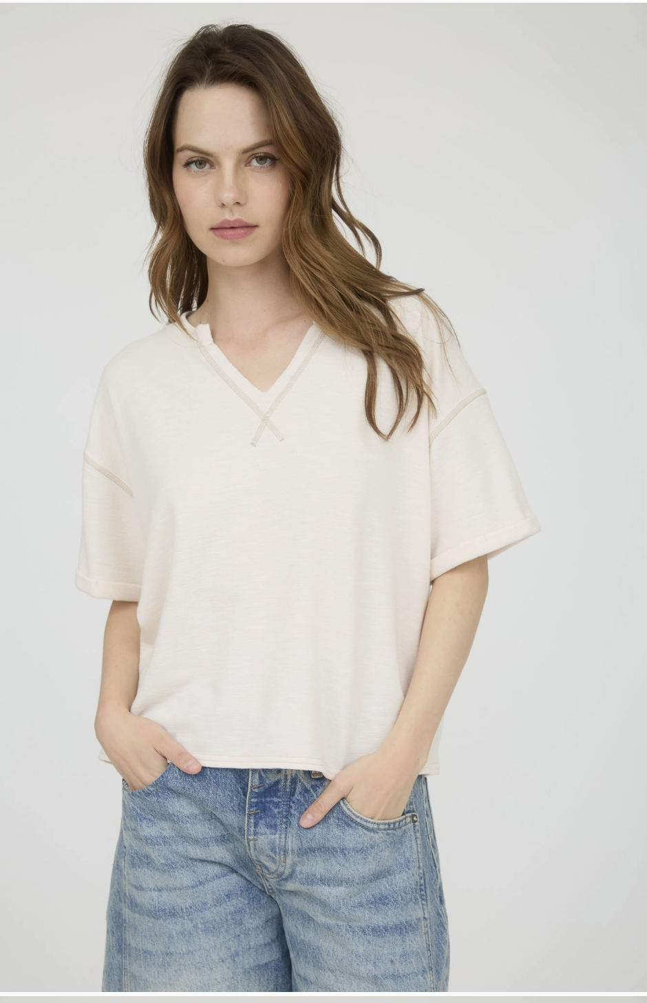 Drop Shoulder Cuff Sleeve Knit Top