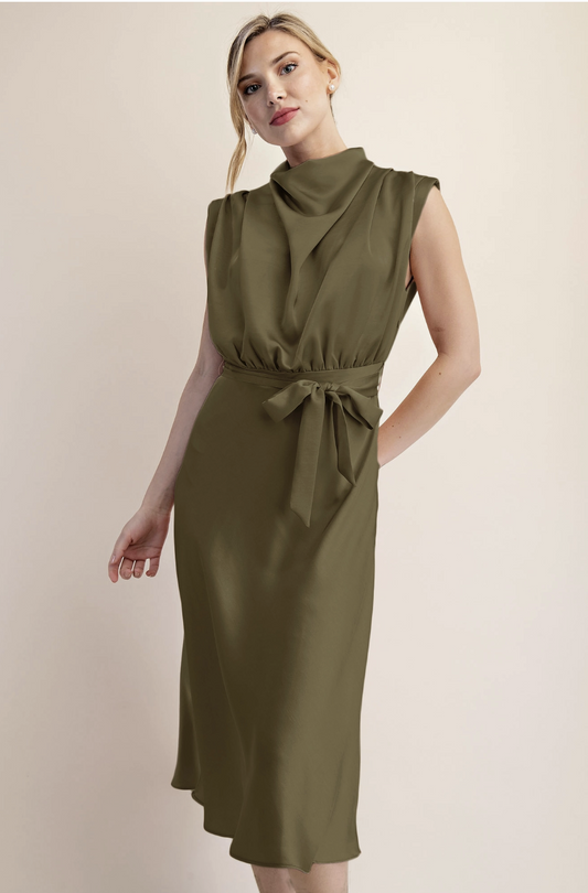 Cowl Neck Midi Dress Olive
