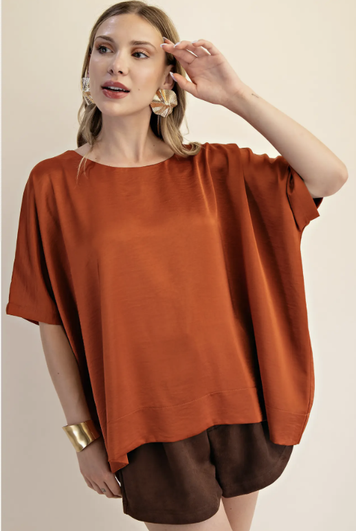 Round Neck Oversized Top Rust