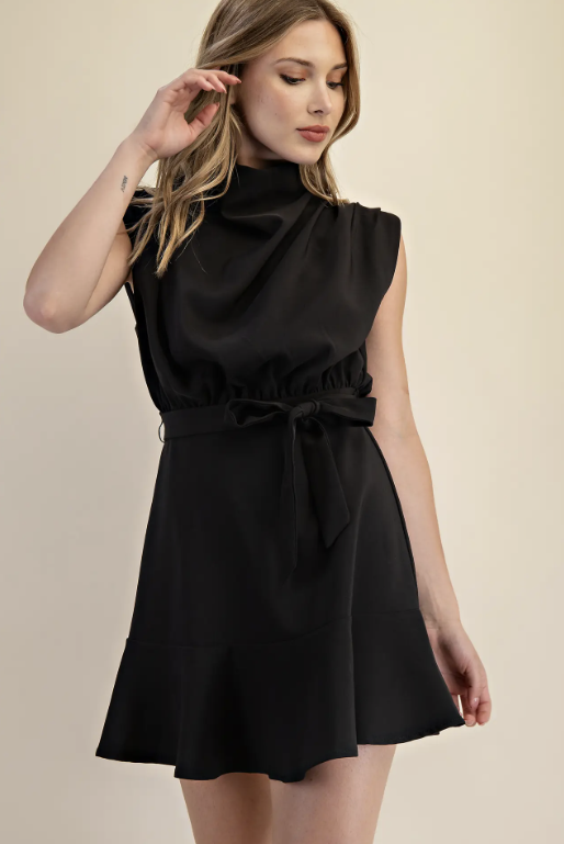 Cowl Neck Sleeveless Mini Dress Black