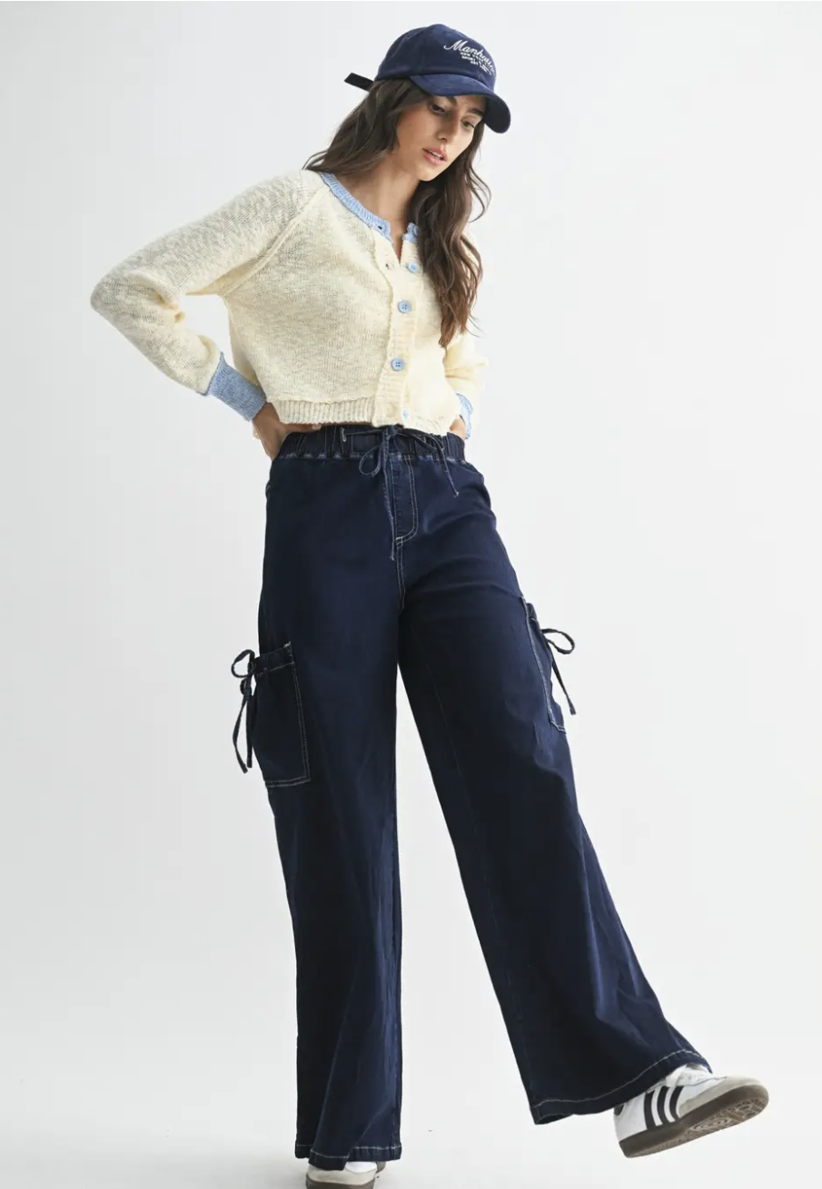 Cozy Cropped Cardigan Cream/Sky Blue