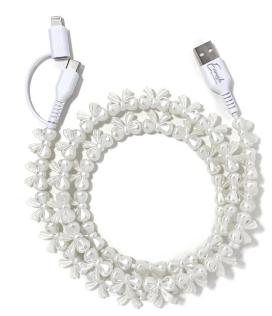 Beaded Phone Charger Pearl Bow 6.6