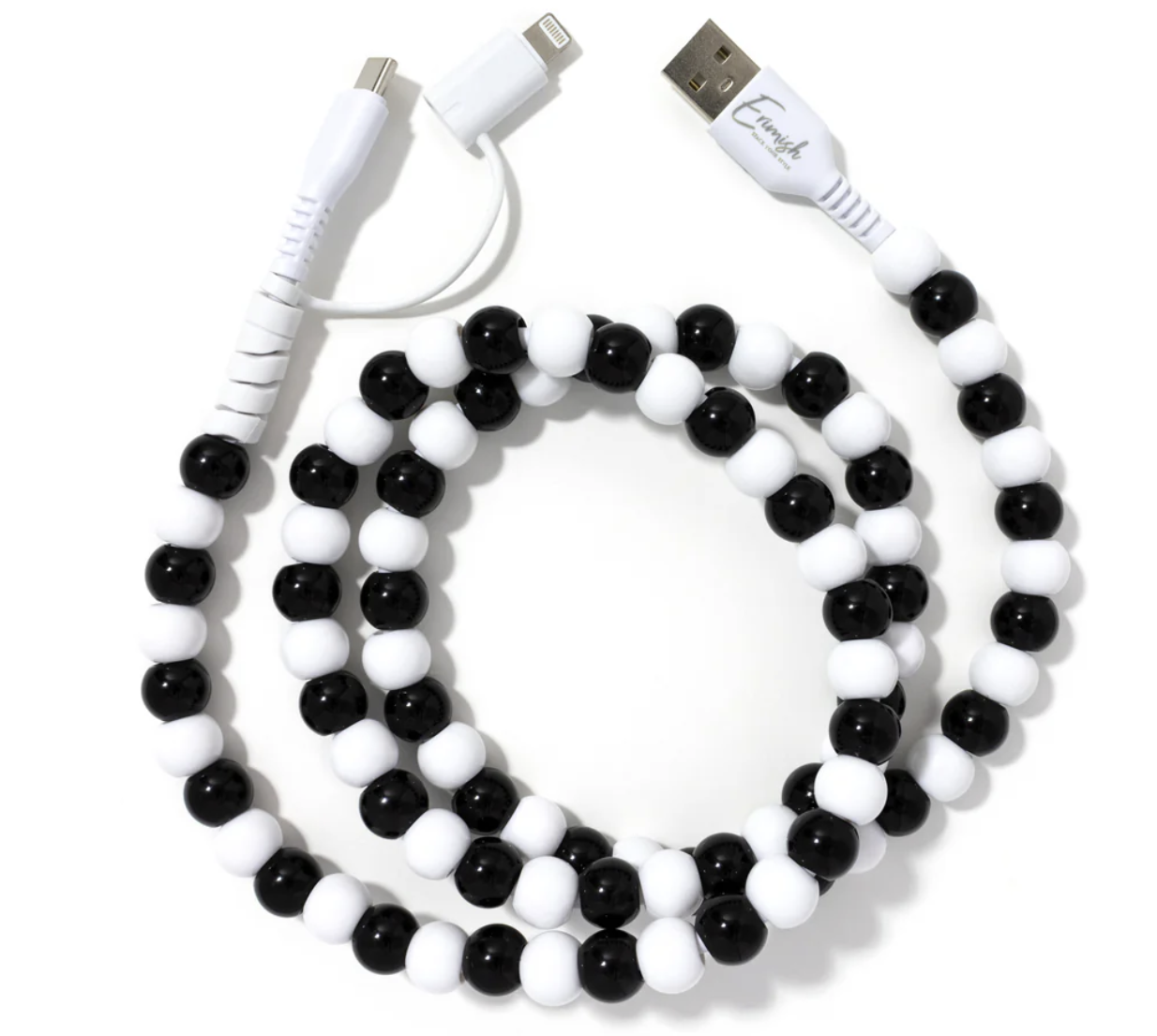 Beaded Phone Charger Marble Black