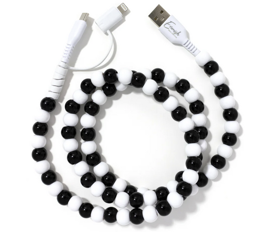 Beaded Phone Charger Marble Black