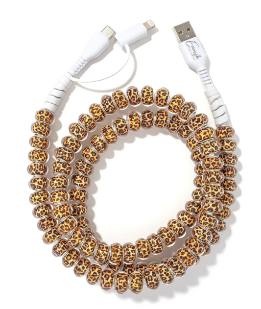 Beaded Phone Charger Leopard