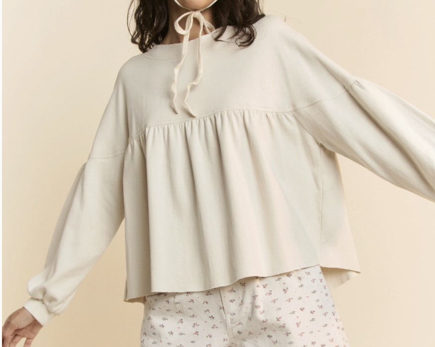 Long Sleeve Loose Fit Ruffled Top