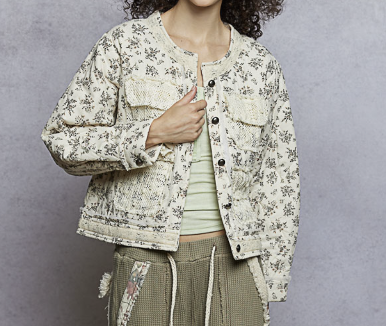 Crochet Pocket Quilted Jacket