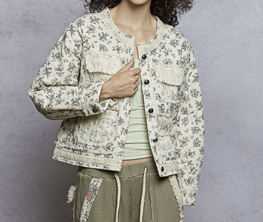 Crochet Pocket Quilted Jacket
