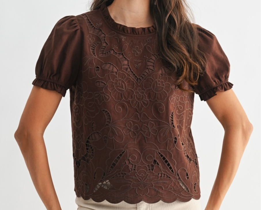 Embroidered Blouse Puff Sleeves