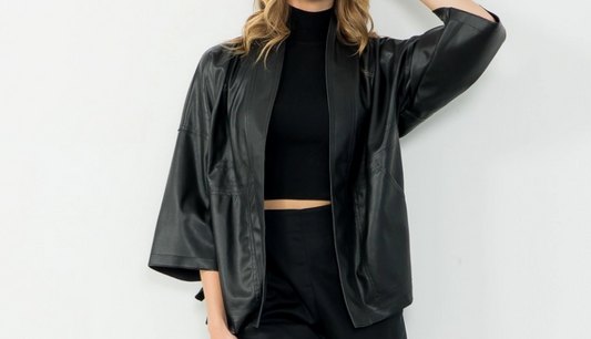 Leather short half sleeve w/pockets