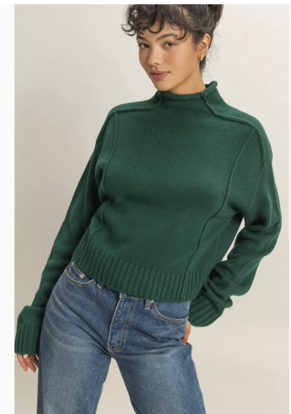 High Roll Neck Sweater-Green