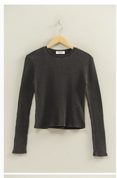 Mineral Wash Waffle Knit Long Sleeve Top