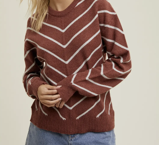 V-Striped Crew Neck Sweater