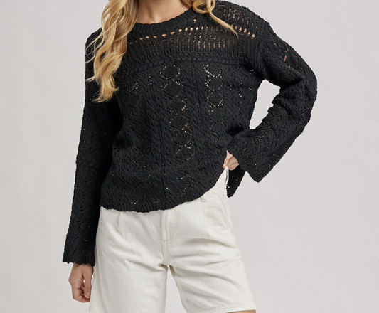 Open Knit Wide Sleeve Pullover