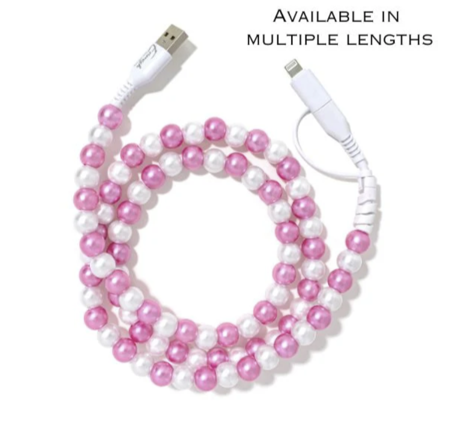 Beaded Phone Charger Pink Pearl Mix