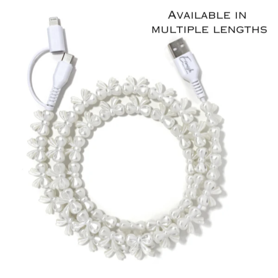 Beaded Phone Charger Pearl Bow 3.3