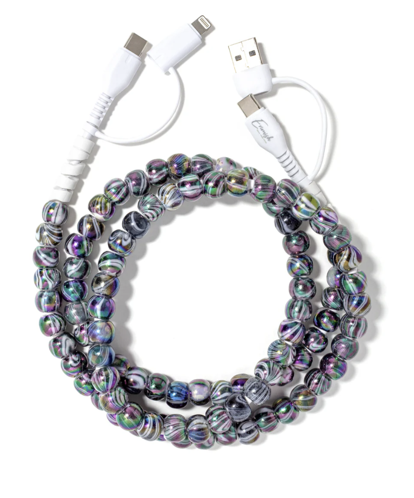 Beaded Phone Charger Marble Black