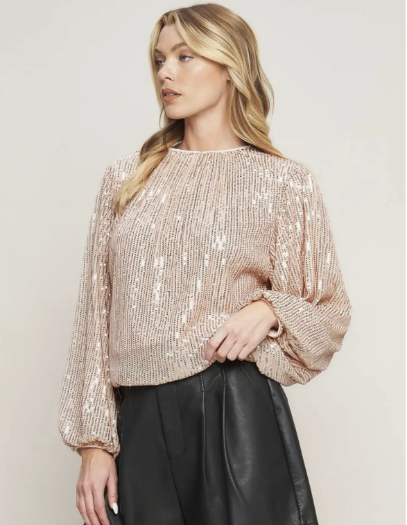 Sequin Round Neck Lantern Sleeve