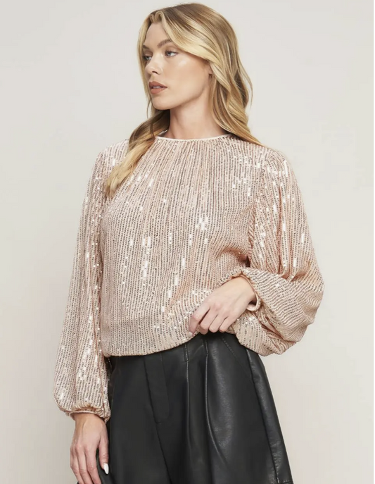 Sequin Round Neck Lantern Sleeve