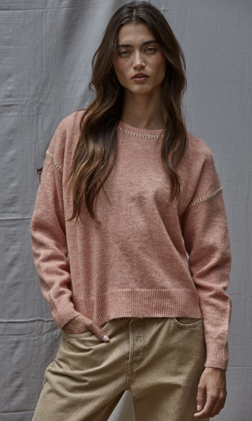 Knit Contrast Stitches Detail Sweater