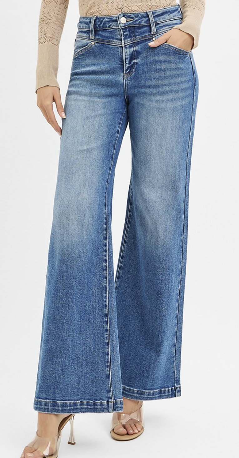 High Rise Wide Front Yoke & Heart Jeans