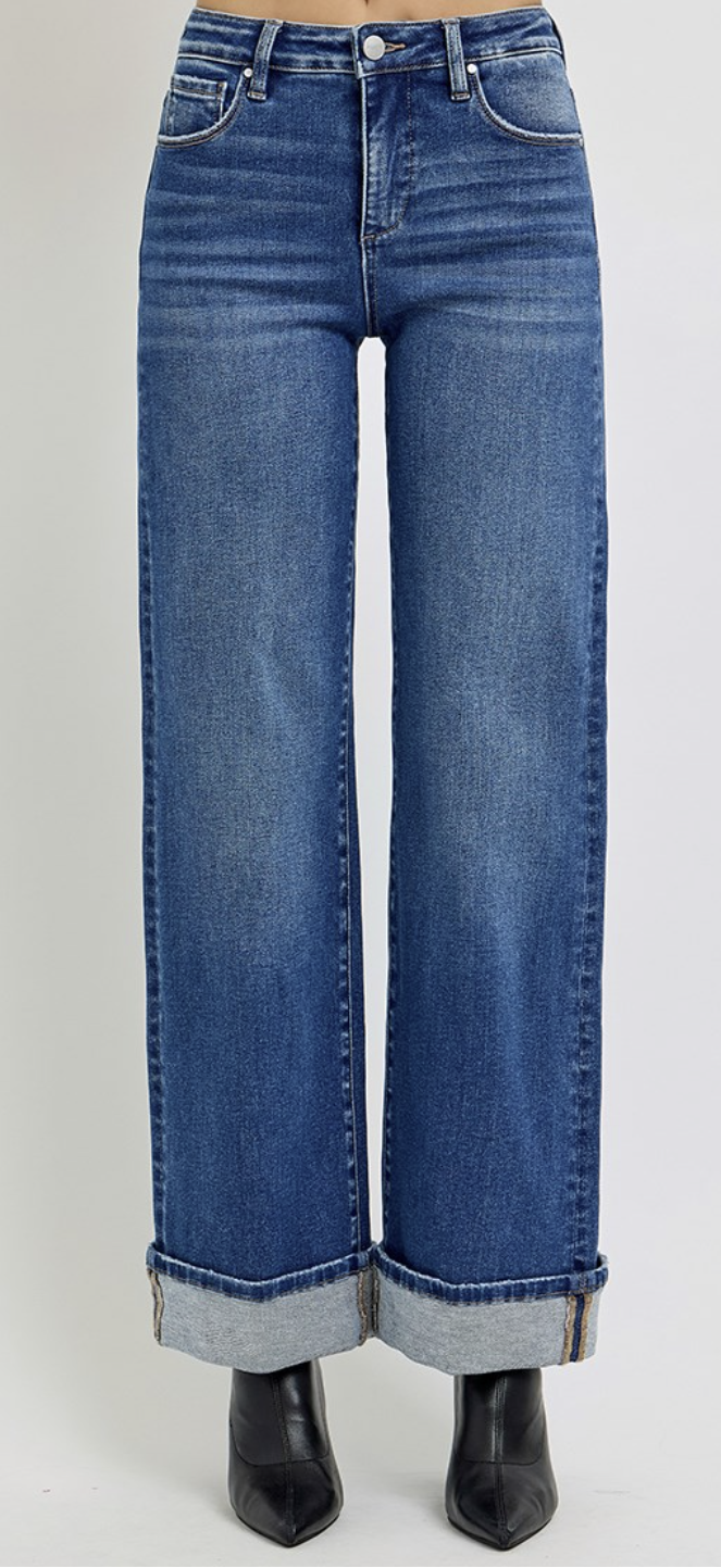 TC-High Rise Long Inseam Wide Leg Jeans