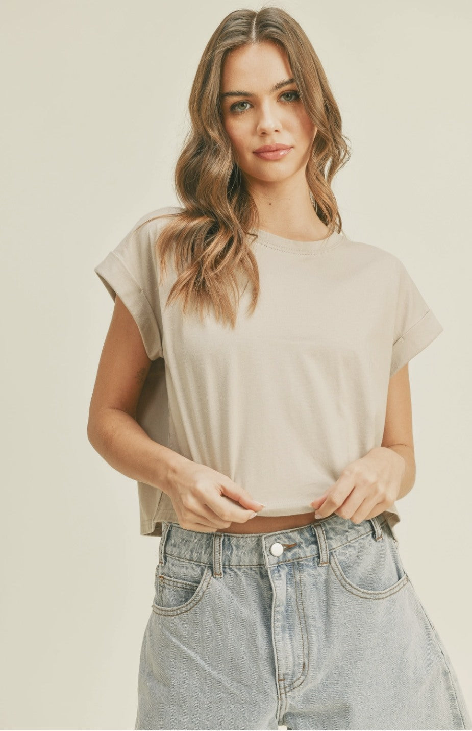 Round Neck Cuff Sleeve Top