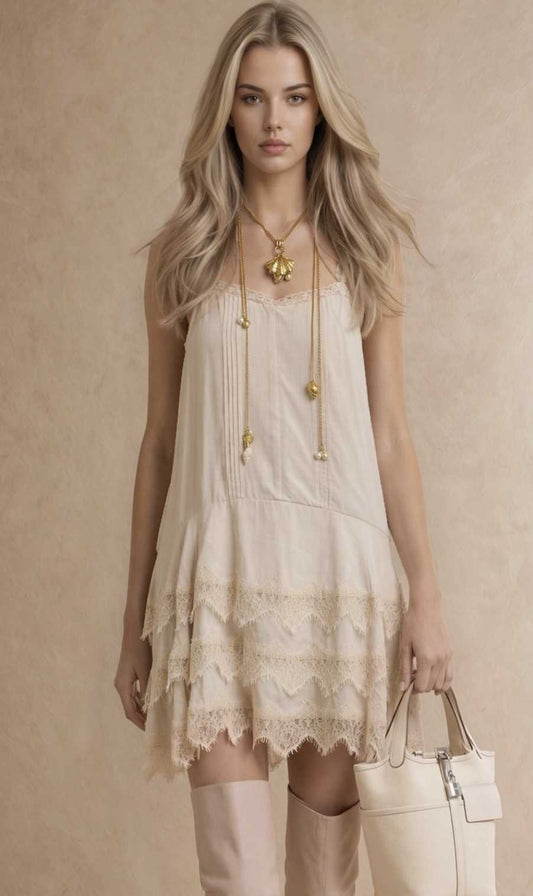 Lace Tiered Scallop Edge Cami Dress