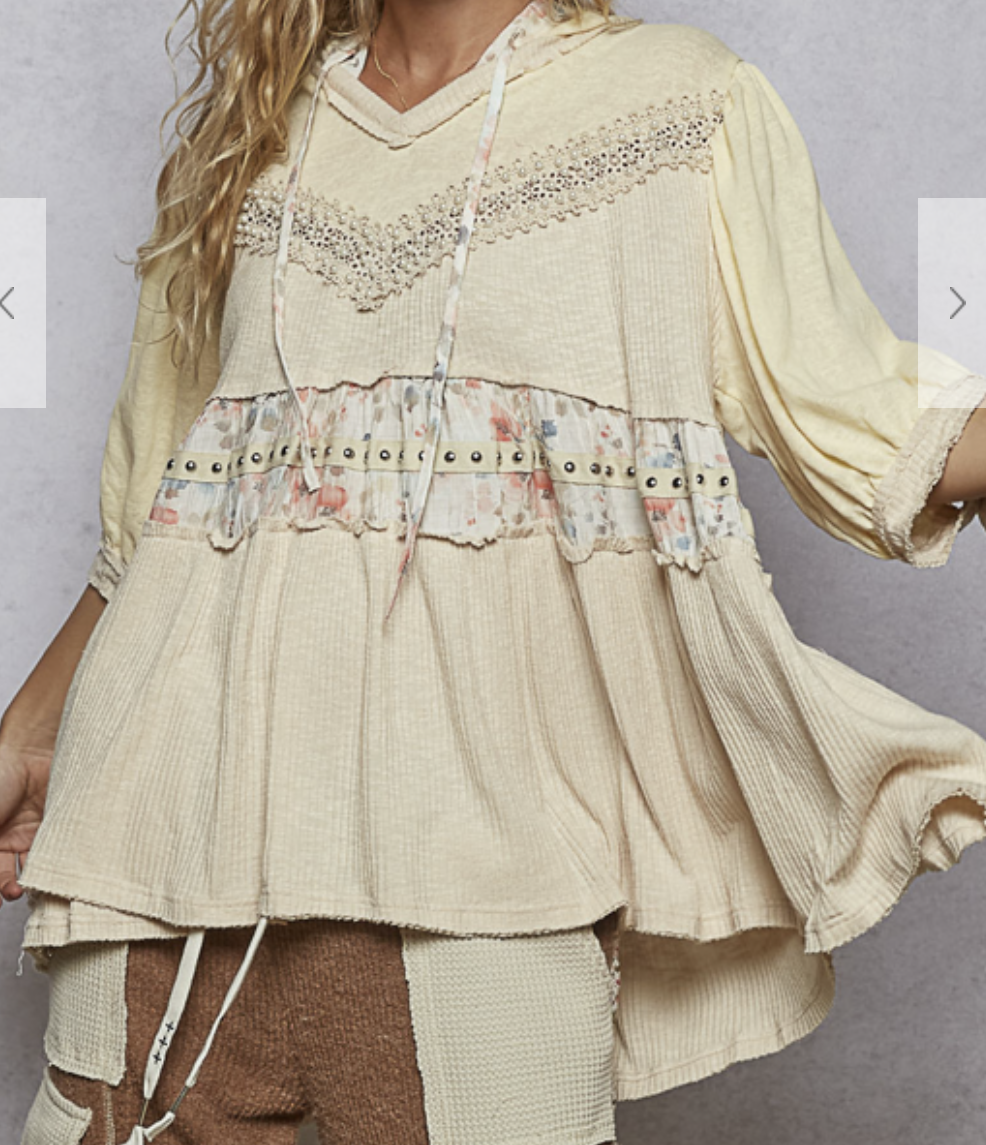 Balloon Sleeve Hooded Top