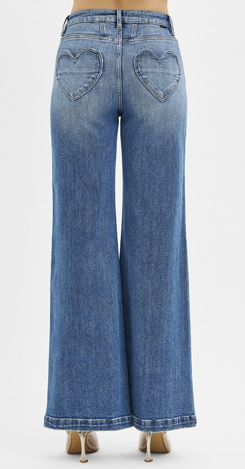 High Rise Wide Front Yoke & Heart Jeans