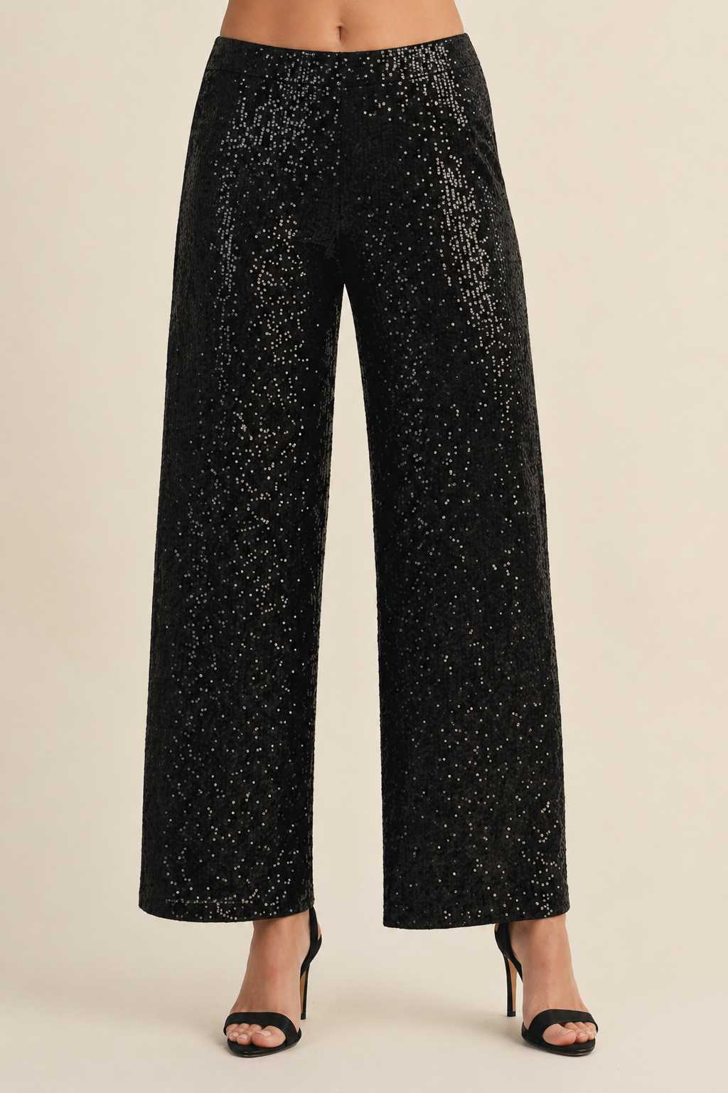 Sequin Black Stretchy Zip Pants