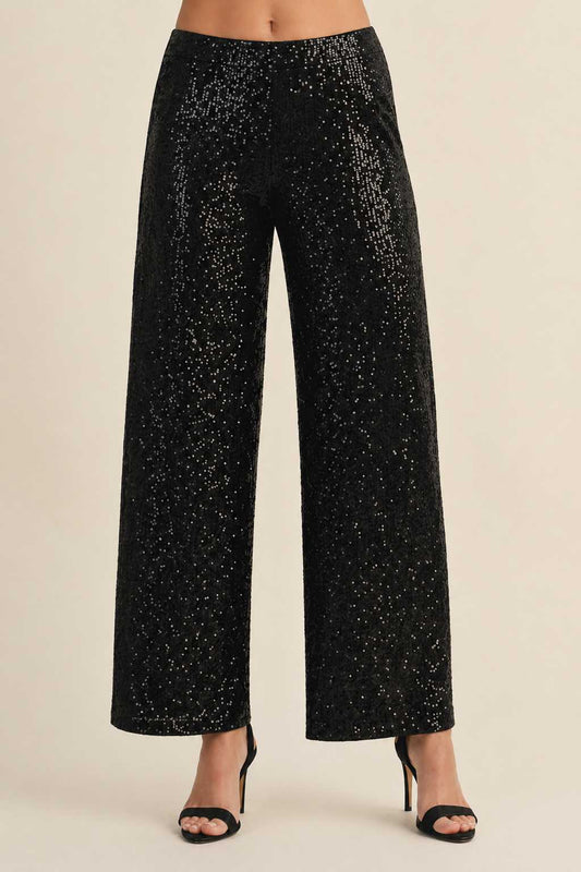 Sequin Black Stretchy Zip Pants