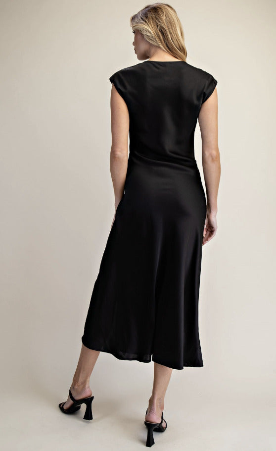 Short-Sleeve Cowl Neck Slip Midi Dress