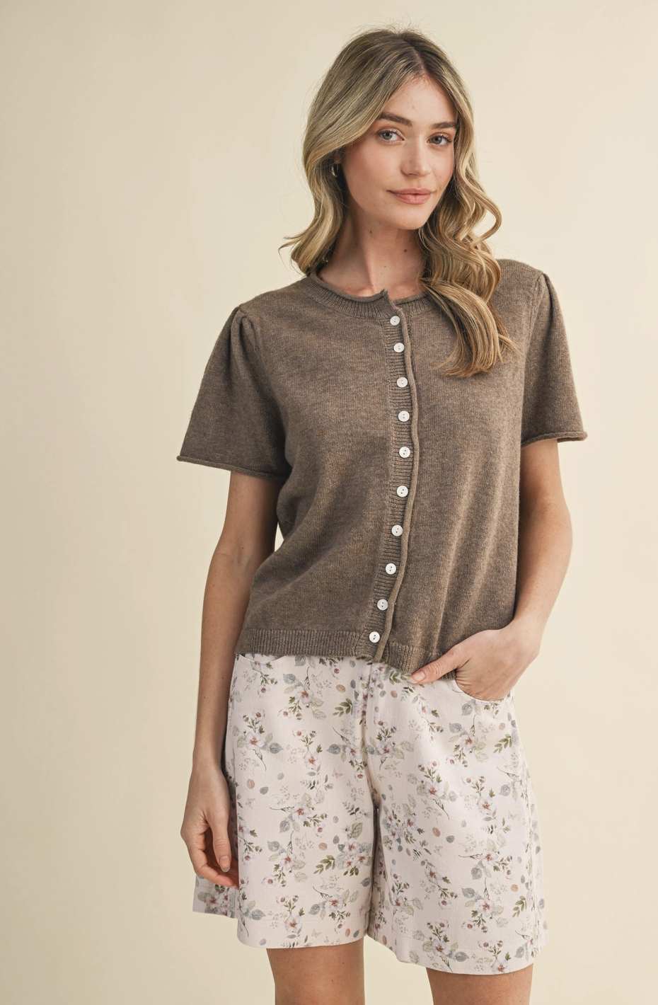 Short Sleeve Sweater Button Cardigan