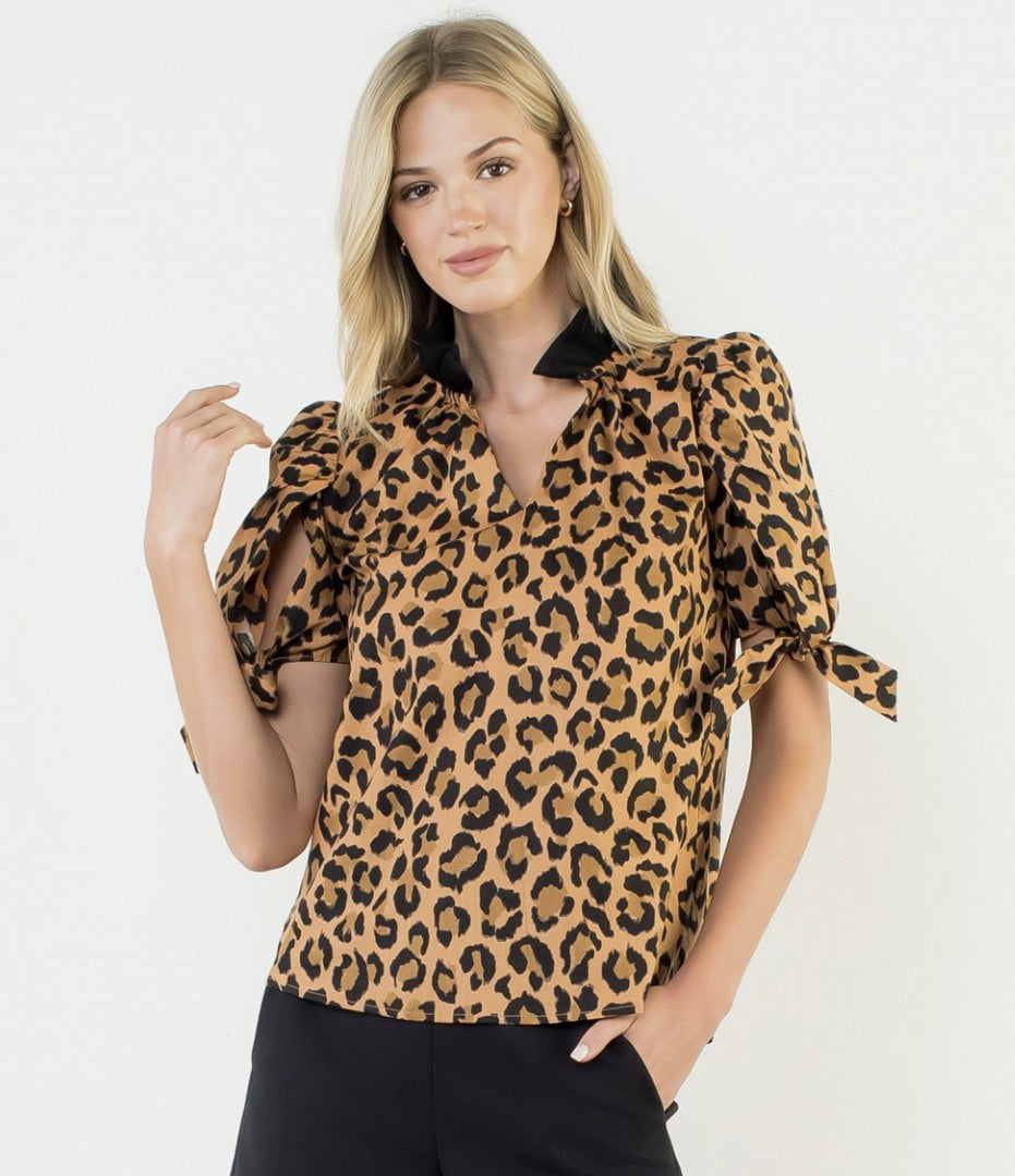 Short Sleeve Cheetah Print Blouse