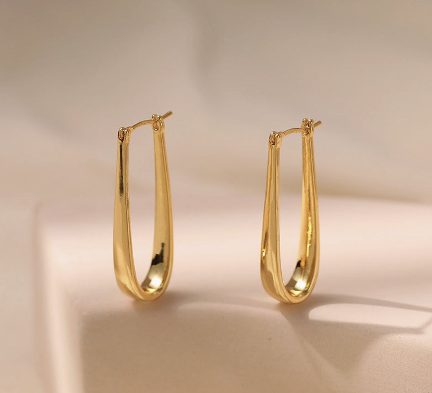 Simple U-Shape Drop Hoop Earrings