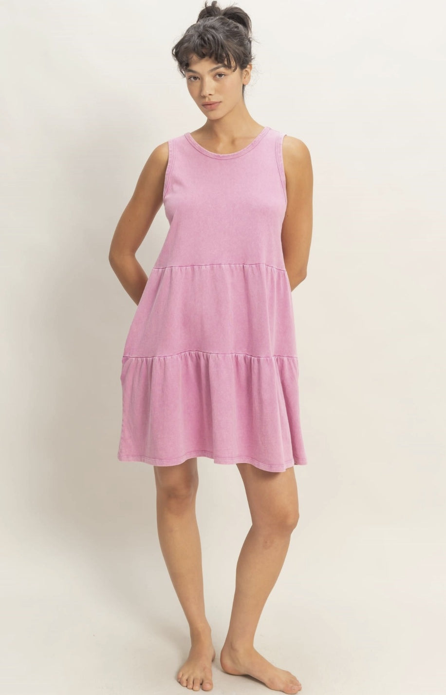 Sleeveless Crewneck Tiered  Dress