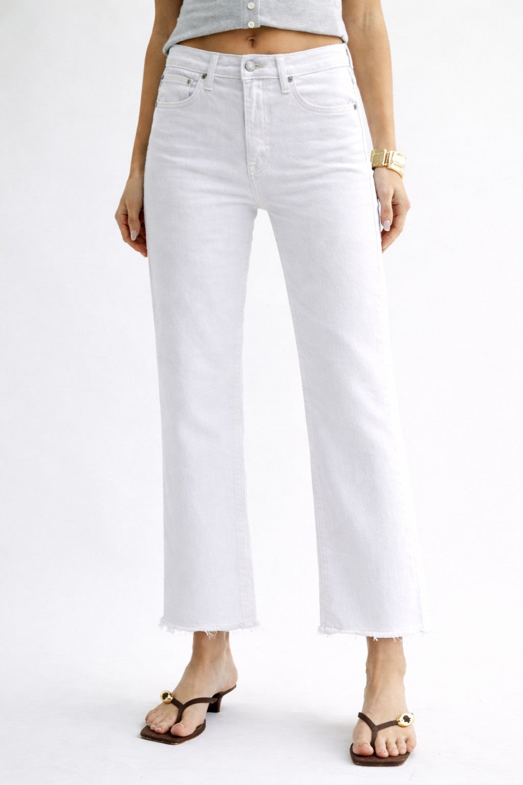 Slim Palazzo White Jeans with Scissor Cut