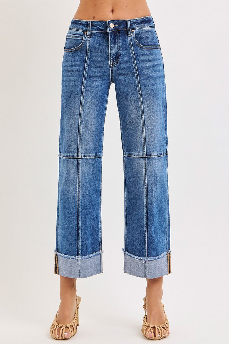 Slouchy Crop Wide Cuffed Hem Jeans