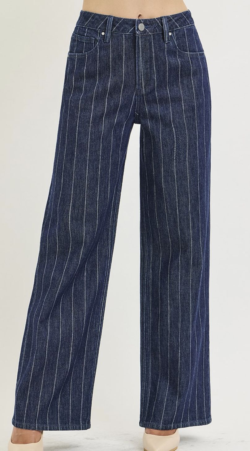 Slouchy Wide Leg Ankle Stripe Jean