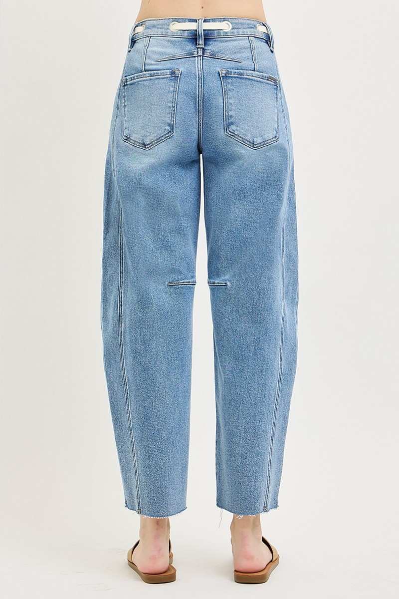 Slouchy Ankle Barrel Drawstring Jeans