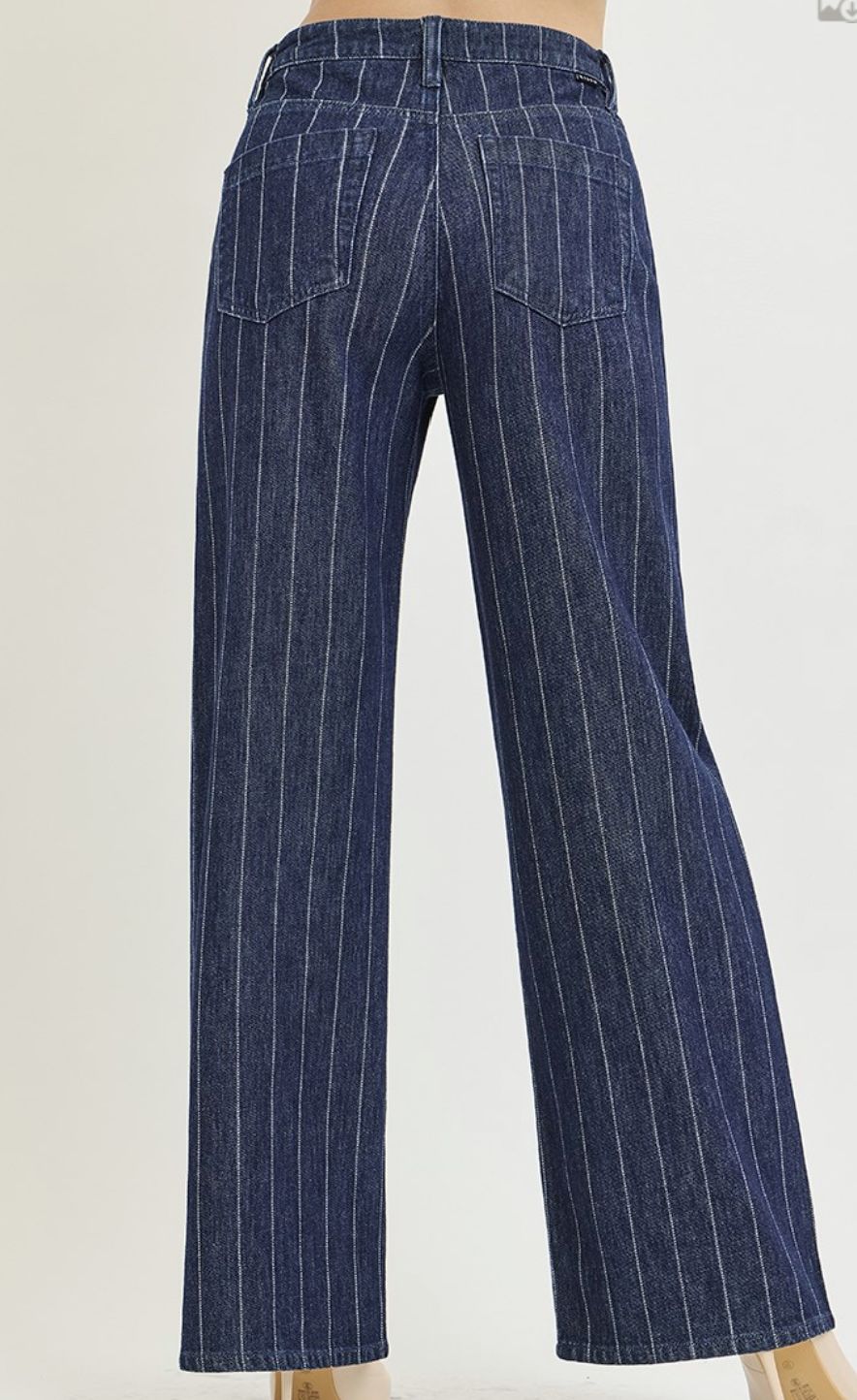 Slouchy Wide Leg Ankle Stripe Jean