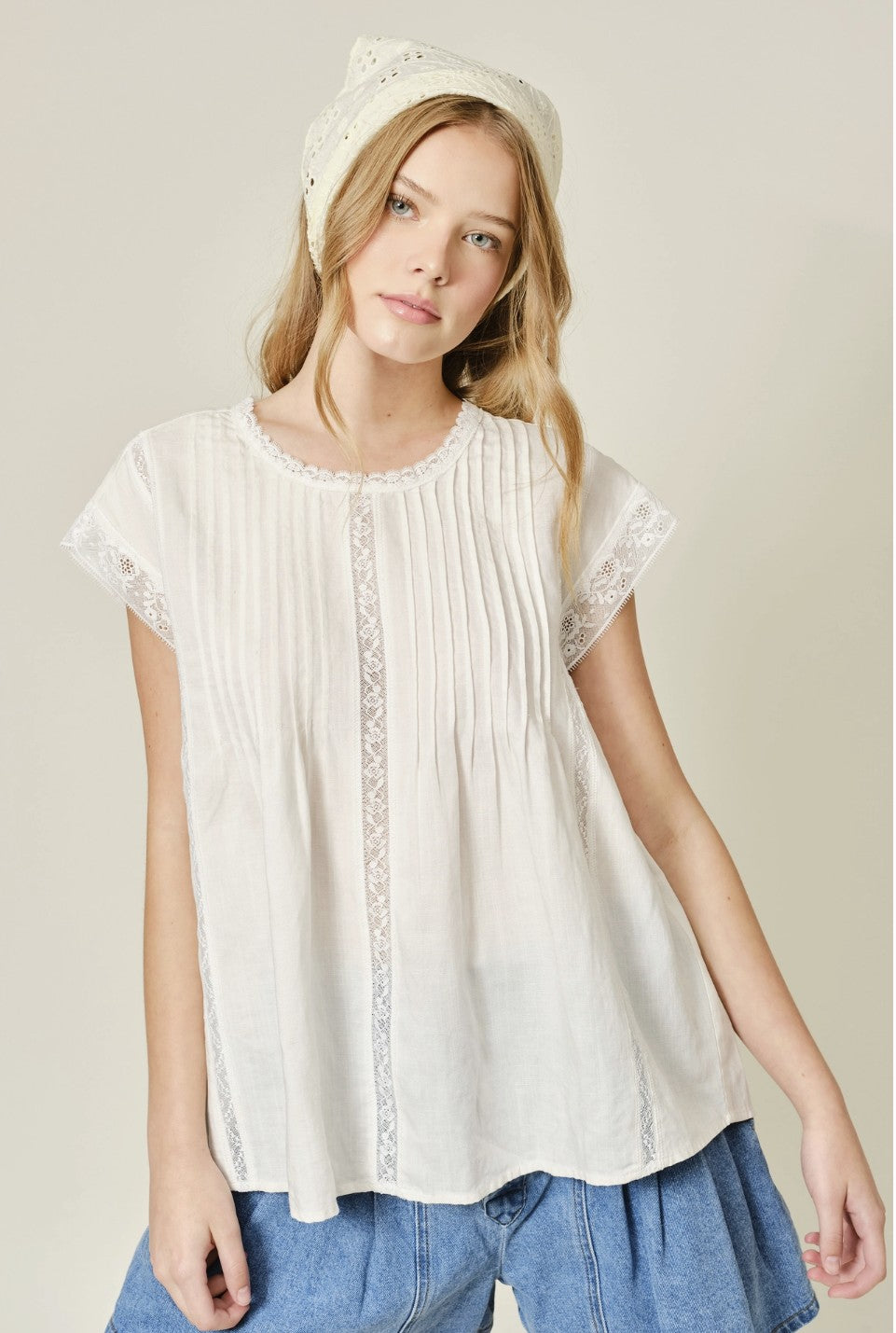 Soft Linen Blended  Lace Blouse