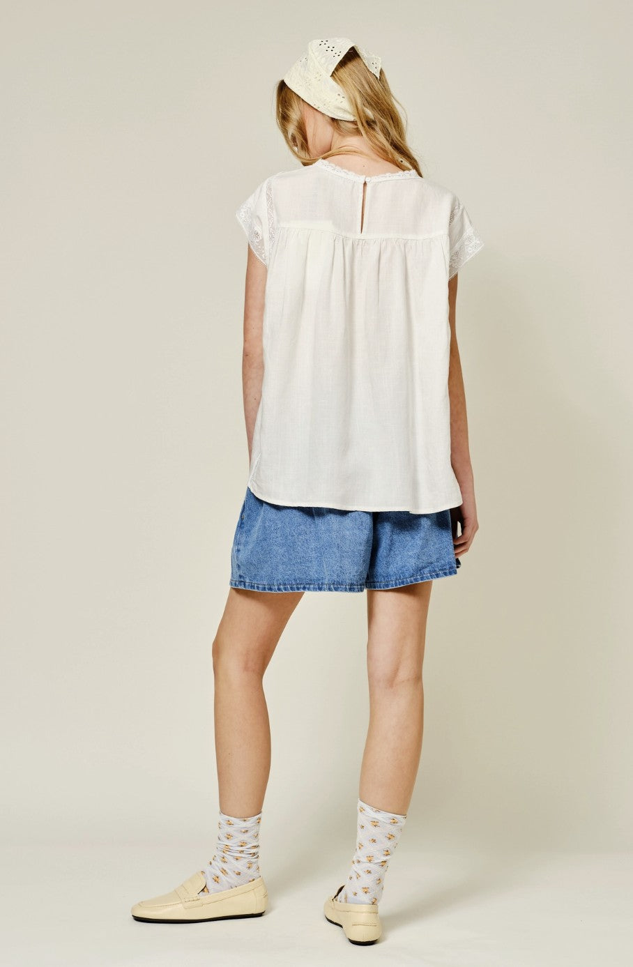 Soft Linen Blended  Lace Blouse