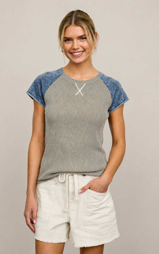 Spring Textured Knit Patchwork Top